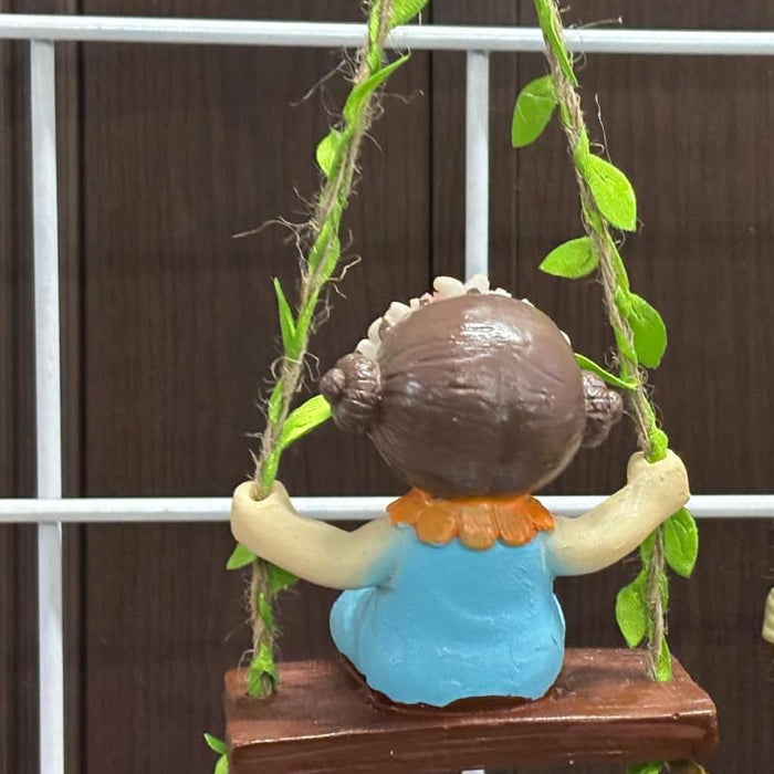 Wonderland Whimsical Garden Fairy Duo on Hanging Swings – Hand-Painted Resin Figurines in Sky Blue & Sunny Yellow with Leafy  Ropes-3.5x2.1x3.6inch
