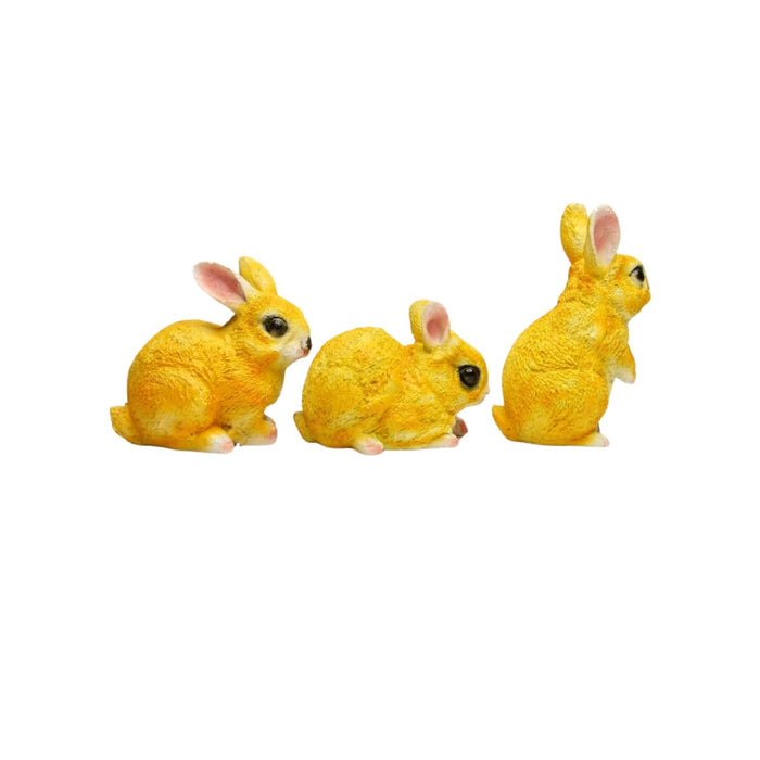 ( Set of 3) 4 inches Three Rabbit combination set- White & Brown