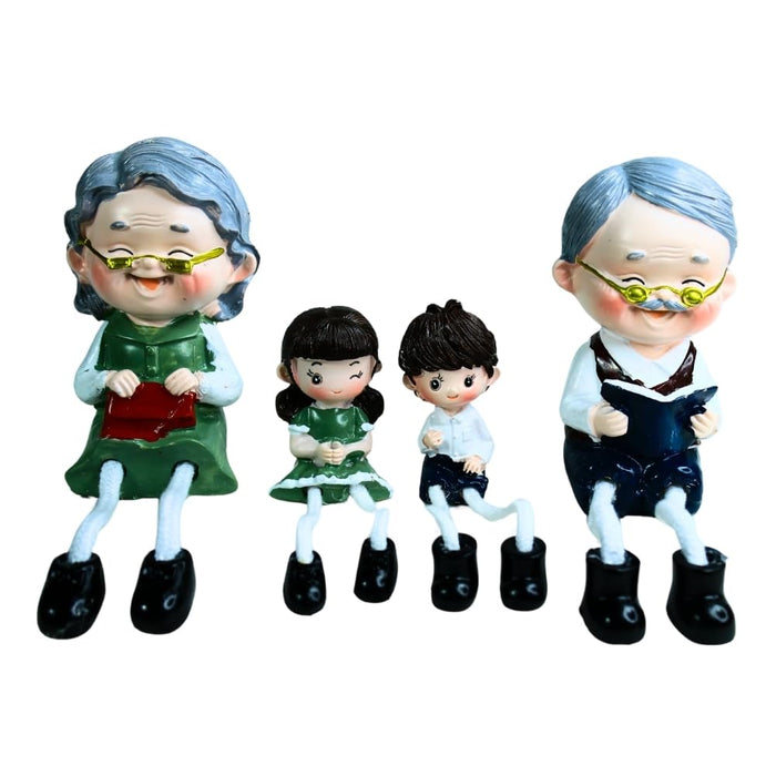 Wonderland (Set of 4 Grandparents with Grand Children Hanging Dolls, Showpiece Dolls Miniature Figurine-Living Room Home Decor Gift Item