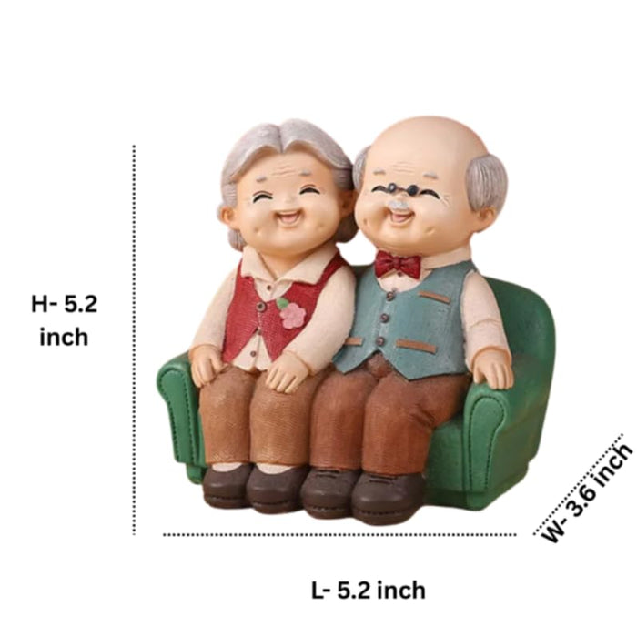 Wonderland Handcrafted Elderly Couple Figurine – "Forever Together" Loving Grandparents Statue on Green Sofa – Romantic Anniversary & Home Decor Gift-5.2x3.6x5.2 inch