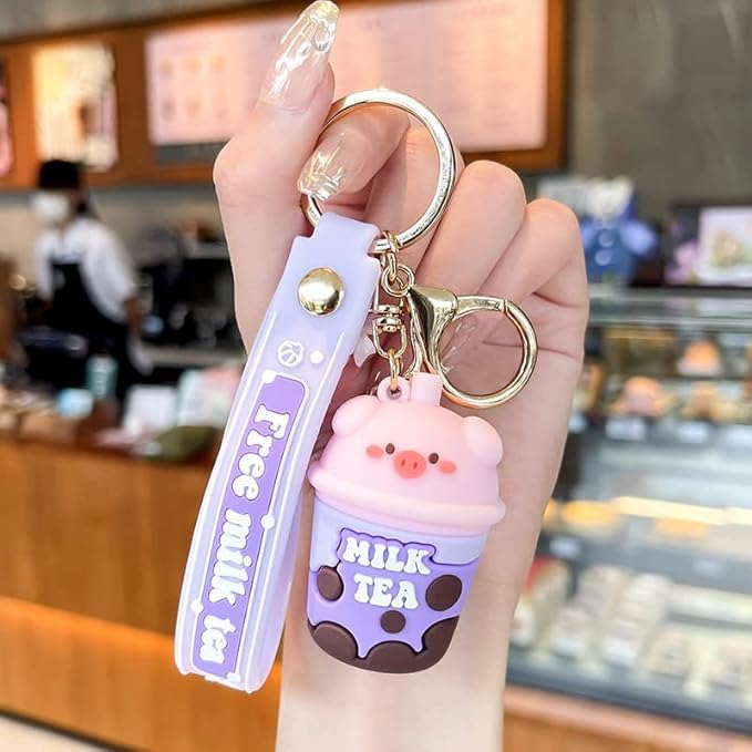 Wonderland Real Pig Milk Tea [Purple]Kechains, Cartoon Style Keychain & Bag Charms Fun & Functional Accessories for Bags and Keys