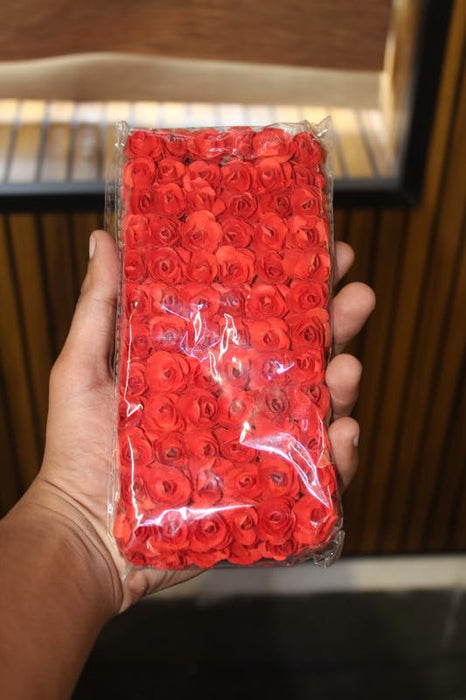 Artificial Flower with Flexible Wire Stem | Lightweight Foam Flower Decoration | 144 Pc (Red) | Perfect for Cake Toppers, Crafts, Bouquets & DIY Décor