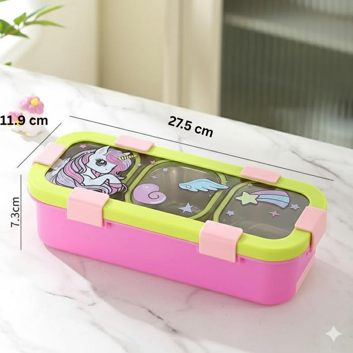 Kids- 600 ml Lunch Box 304 ss Stainless Steel Unicorn Design Tiffin Box (price per pc)|Leak-Proof Tiffin Box for Kids | Premium School and Picnic Lunch Box-11x4.5x3 inch