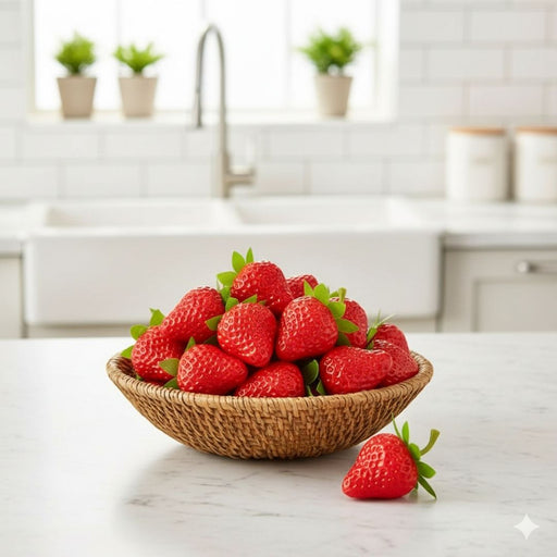 Set of 20 Artificial Red Strawberries with Green Caps and Stems: