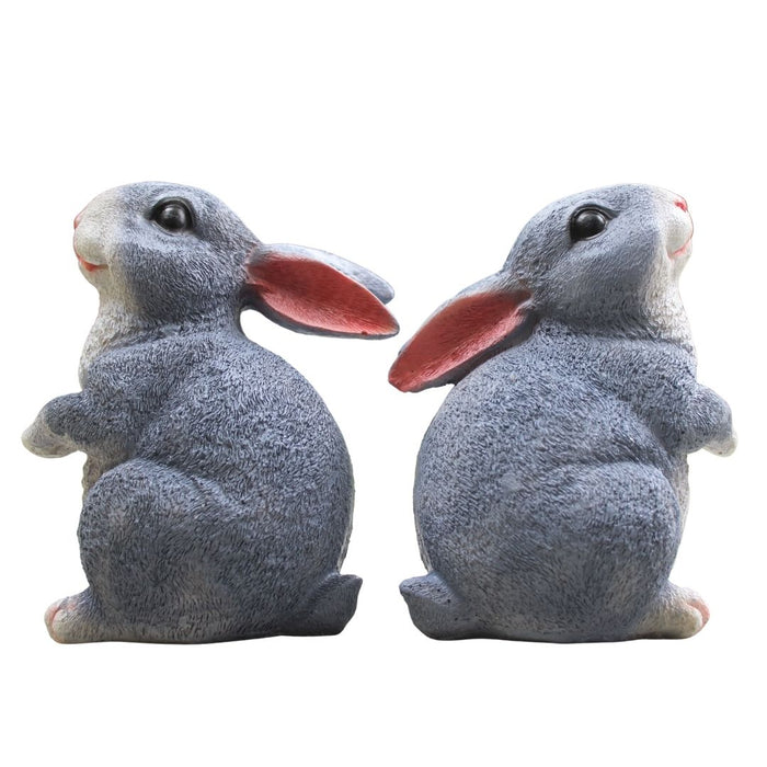 Wonderland Cute Pair of Grey Rabbit Figurines for Home, Garden & Balcony Decor - Decorative Animal Statues (Set of 2)