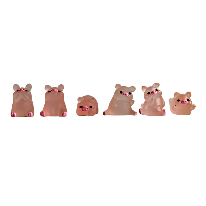 Wonderland (Set of 6 Mini Glow Pigs Miniature Figurines Animals Model Fairy Garden Miniature Moss Landscape