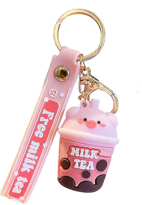 Wonderland Real Pig Milk Tea [Pink]Kechains, Cartoon Style Keychain & Bag Charms Fun & Functional Accessories for Bags and Keys