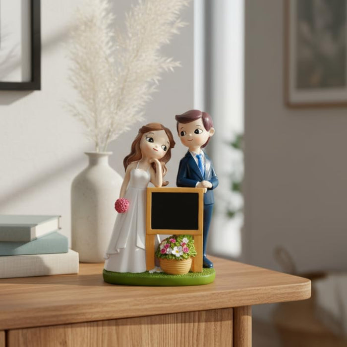 5.4 Inch Whimsical Wedding Couple Figurine with Mini Blackboard