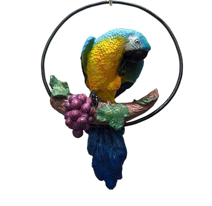 Wonderland Vibrant Macaw Parrot Figurine on Grape Vine Branch - Hand-Painted Home/Garden Decor