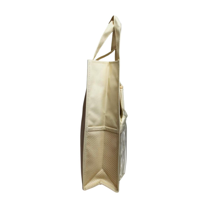 Wonderland Cute portable handbag for kids school,Multi-functional,multi-pockets tote bag with zipper and side pockets (Cream)