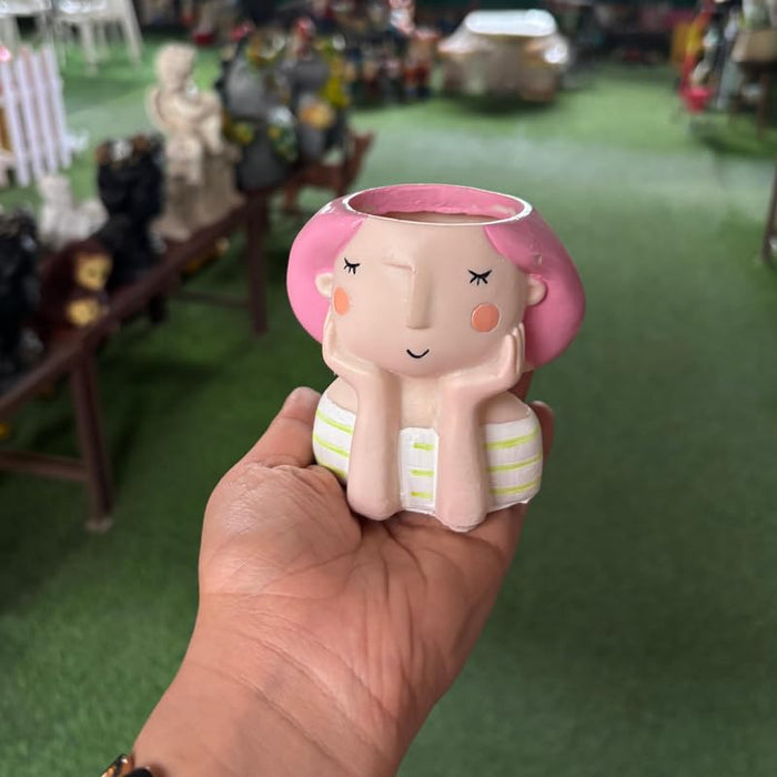 Wonderland 3.8 inch Whimsical Pink Hair Girl Face Planter – Cute Resin Head Pot for Succulents & Indoor Plants – Unique Decorative Hand-Painted Flower Pot for Home, Office, or Shelf Décor(Plant Not Included)