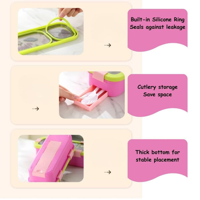 Kids- 600 ml Lunch Box 304 ss Stainless Steel Unicorn Design Tiffin Box (price per pc)|Leak-Proof Tiffin Box for Kids | Premium School and Picnic Lunch Box-11x4.5x3 inch