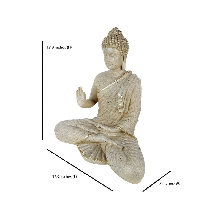 14 inches Ashirvad Avastha Buddha Resin Statue, (Beige) showpiece, Gift