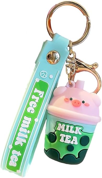 Wonderland Real Pig Milk Tea [Green]Kechains, Cartoon Style Keychain & Bag Charms Fun & Functional Accessories for Bags and Keys