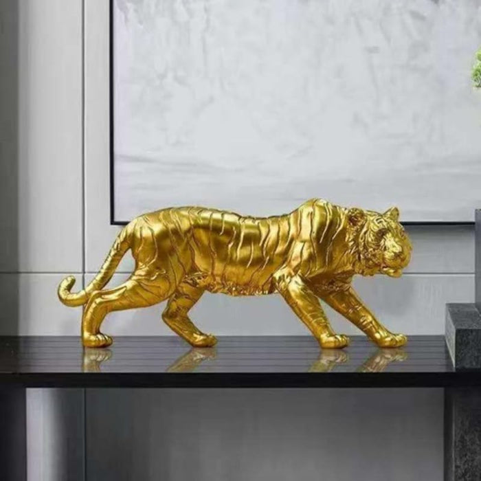 Golden 7 inch Tiger Statue - Premium Decorative Animal Figurine for Home Décor, Office Desk, and Gifting- 16X5X7 inch