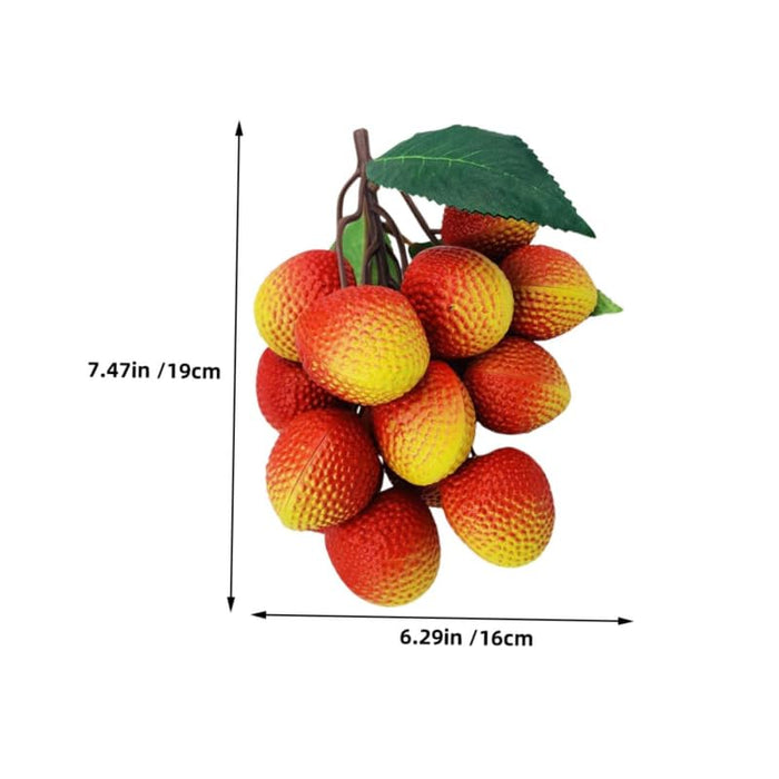 Set of 2 Artificial Lychee Fruit Bunches - Realistic Red Faux Tropical Fruit with Leaves for Home Decor, Kitchen Displays, and Photography Props