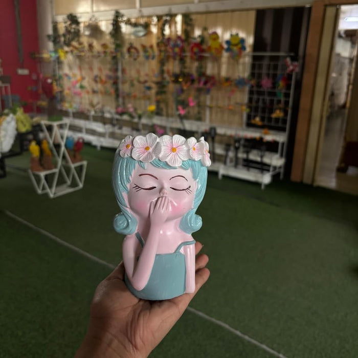 Wonderland Whimsical 6 Inch Girl" Resin Planter – Decorative Flower Crown Head Pot for Indoor Plants, Cute Hand-Painted Face Vase for Home & Office Décor- 3.5x2.5x6 inch(Plant Not Included)