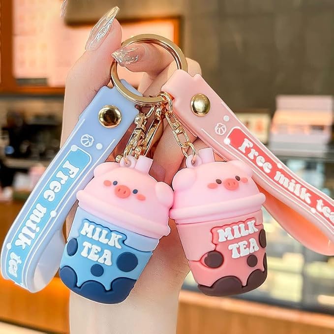 Wonderland Real Pig Milk Tea [Blue]Kechains, Cartoon Style Keychain & Bag Charms Fun & Functional Accessories for Bags and Keys