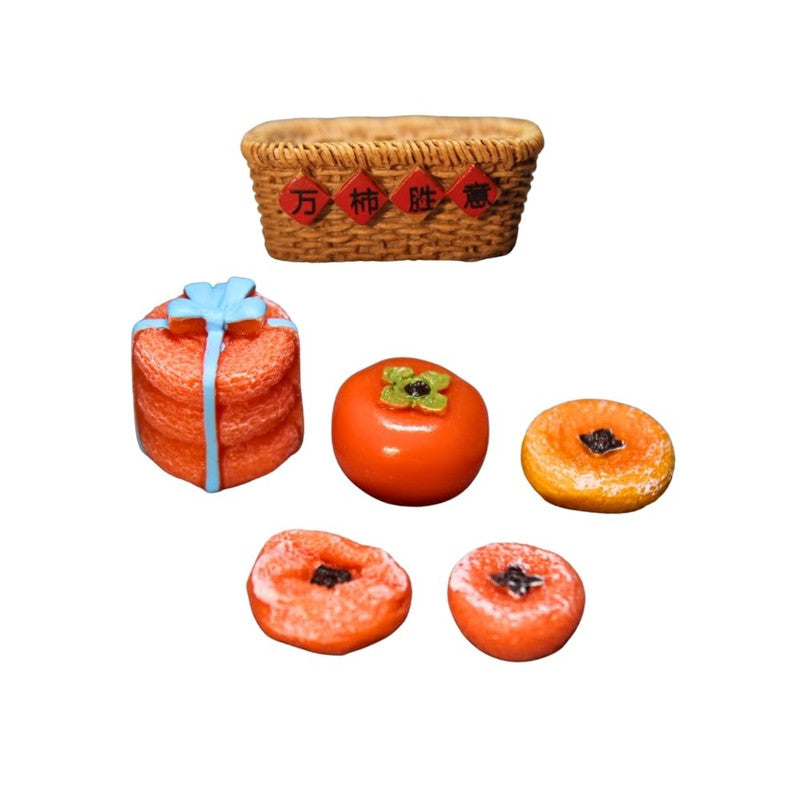 (Set of 6 Artificial Persimmon Fruit & Sweets Candies with Baskets- Realistic Fruit for Decoration Display Props Mixed-05