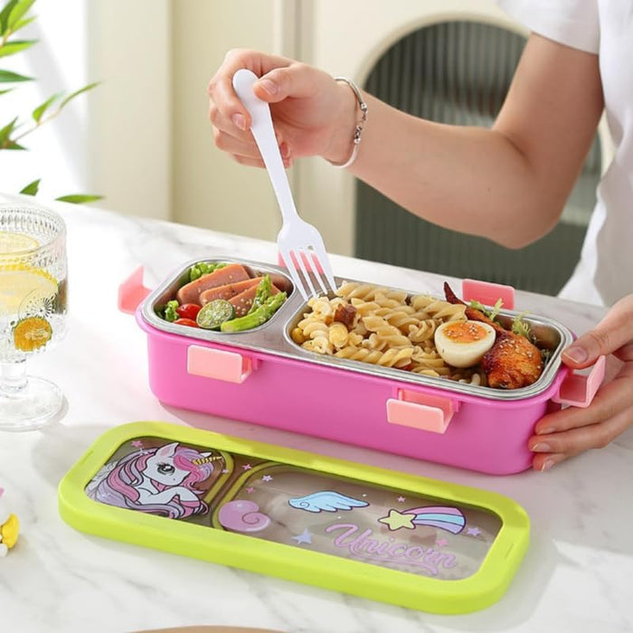 Kids- 600 ml Lunch Box 304 ss Stainless Steel Unicorn Design Tiffin Box (price per pc)|Leak-Proof Tiffin Box for Kids | Premium School and Picnic Lunch Box-11x4.5x3 inch