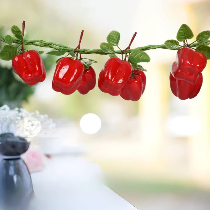 Pack of 2 Artificial Bell Pepper/Capsicum Hanging Strings – Realistic Red & Green Faux Vegetable Garlands for Kitchen, Farmhouse, and Restaurant Décor