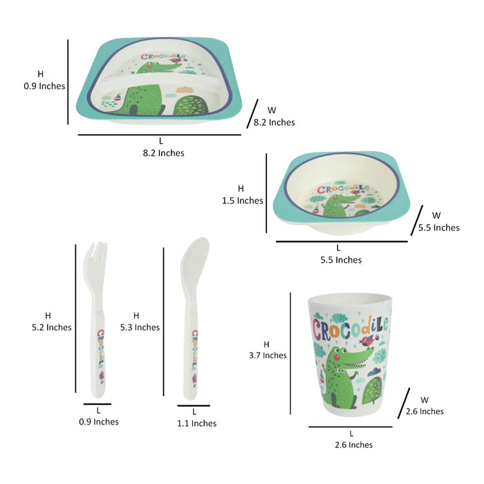 Bamboo Fibre (Set of 5) Bowl, Spoon, Fork, Glass, Plate Design 4