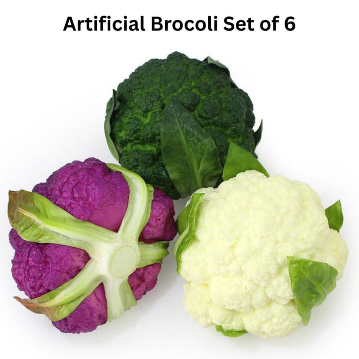 Set of 6 Artificial Assorted Cauliflower Models – Lifelike Faux Vegetable Decor for Home, Kitchen, Display, and Photography Props (Purple, Green, and White)