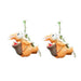 Pair of hanging resin bunny statues climbing a rope with fruit baskets, whimsical garden duo, hand-painted rabbit ornaments for outdoor trees.
