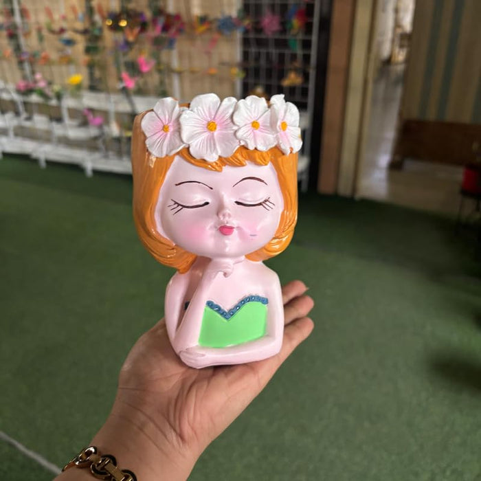 Wonderland 6 inch Whimsical Girl Head Planter –  Pot with Flower Crown & Hand-Painted Detail – Decorative Resin Face Vase for Indoor Plants- 3.5x2.5x6 inch(Plant Not Included)