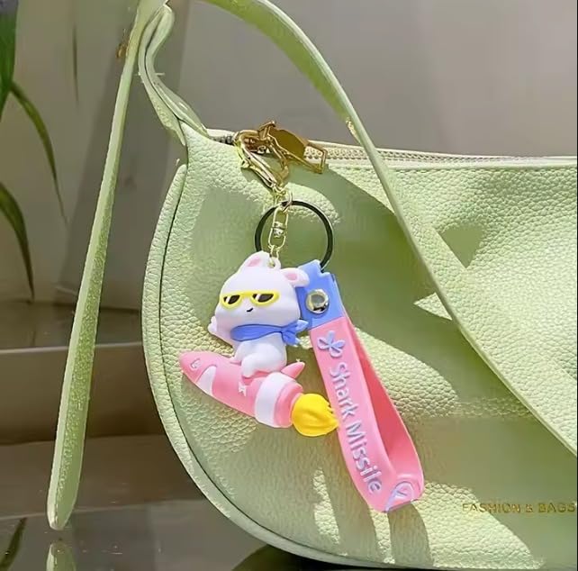 Wonderland Shark Missile Soaring Rabbit [Pink]Kechains, Cartoon Style Keychain & Bag Charms Fun & Functional Accessories for Bags and Keys