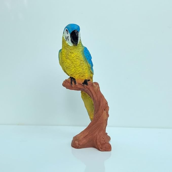 Wonderland Realistic Macaw on Branch Statue - Colorful Resin Bird Ornament