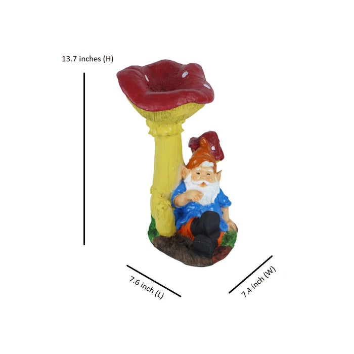 Garden Gnome Resting Under a Mushroom Bird Feeder – Whimsical Outdoor Lawn Decor