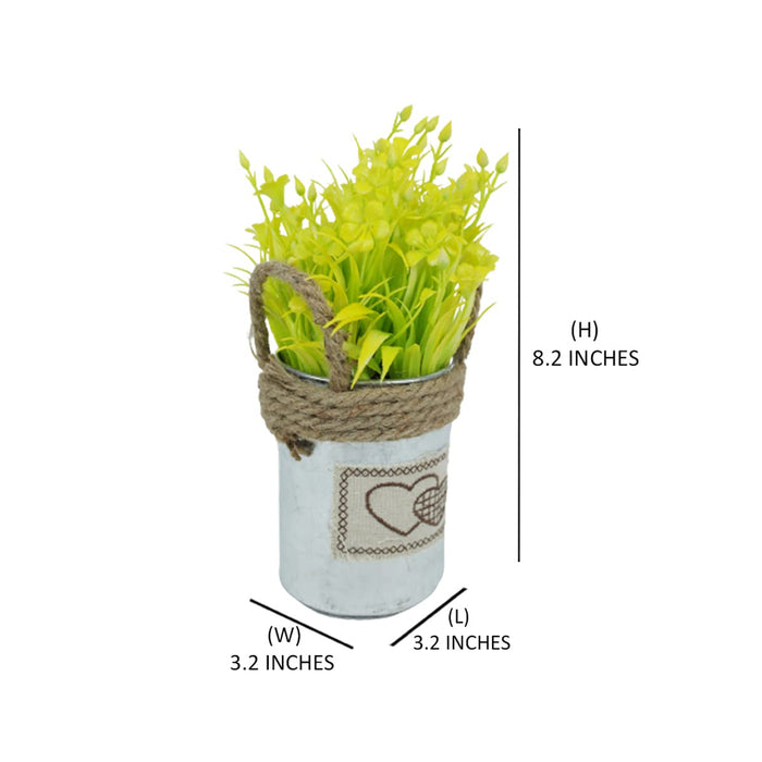 Metal Pot-Yellow-with Artificial Plant Attached for Home Decor