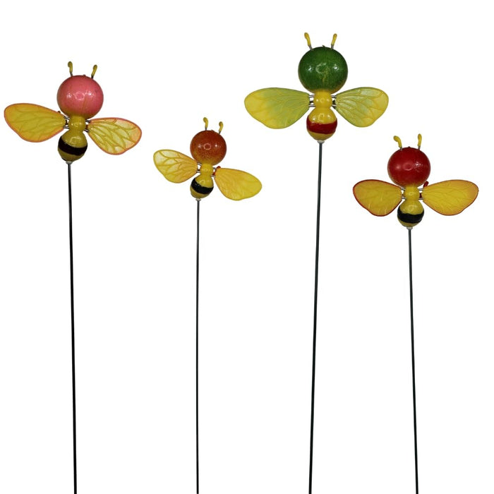 (Set of 4) Faty Face Bee Sticks for Plant