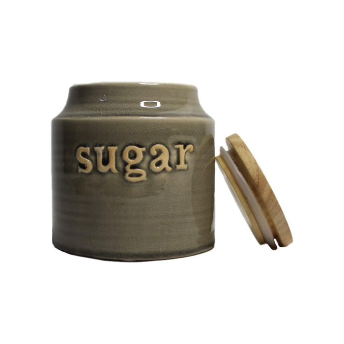 Imported Ceramic Sugar and Coffee Container with Rubber Tight Wooden Lid (Set of 2)