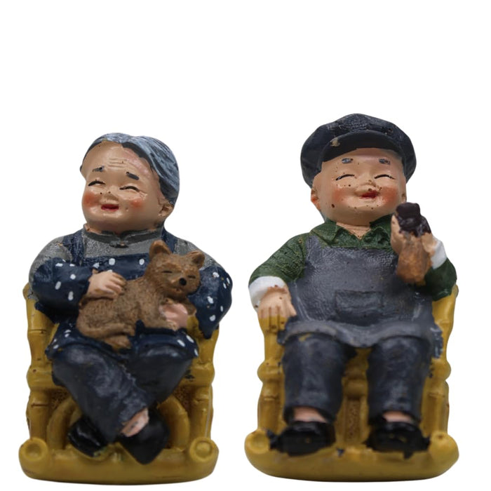 Wonderland Imported Miniatures (set of 1) Grand Parents sitting on chair|Miniature Figurine| Shelf Décor | Resin Home décor | Gift Items