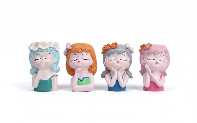 Wonderland Set of 4 Adorable Resin Mini Succulent Planters - Cute Sleeping Girl Flower Pots