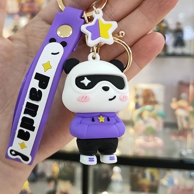 Wonderland Pull the Panda [Purple]Kechains, Cartoon Style Keychain & Bag Charms Fun & Functional Accessories for Bags and Keys