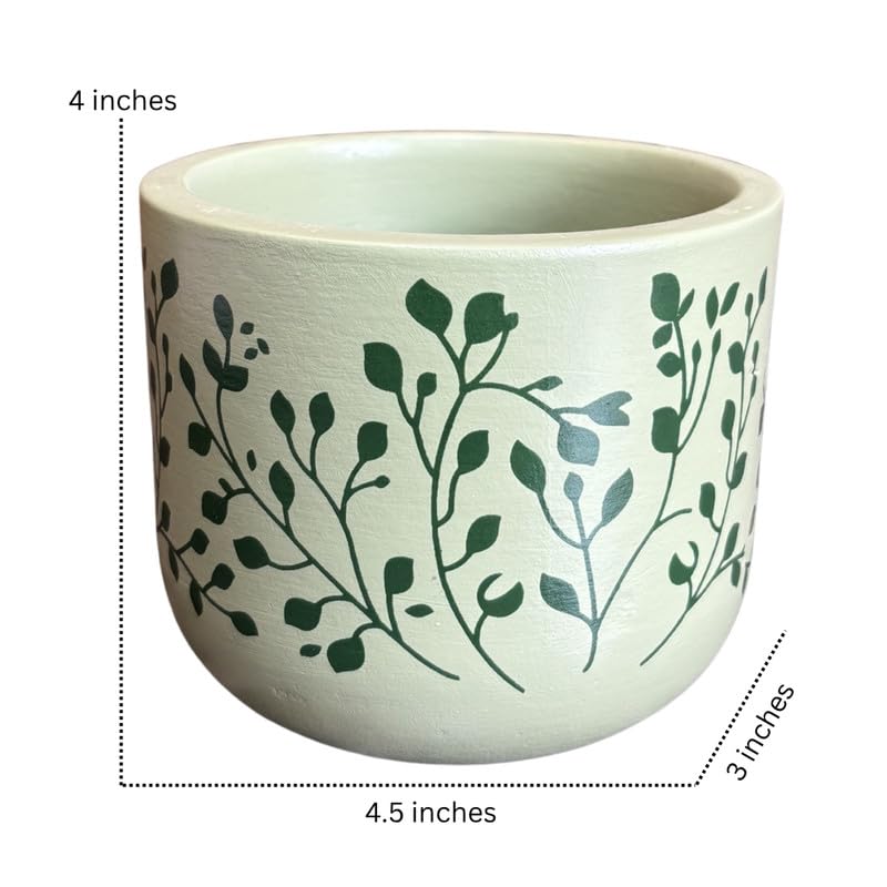 Terracotta Pot - Botanical Vine Print - Aesthetic Plant Pot - For Indoor/Outdoor Decor, For Plants, Flowers, And Herbs White