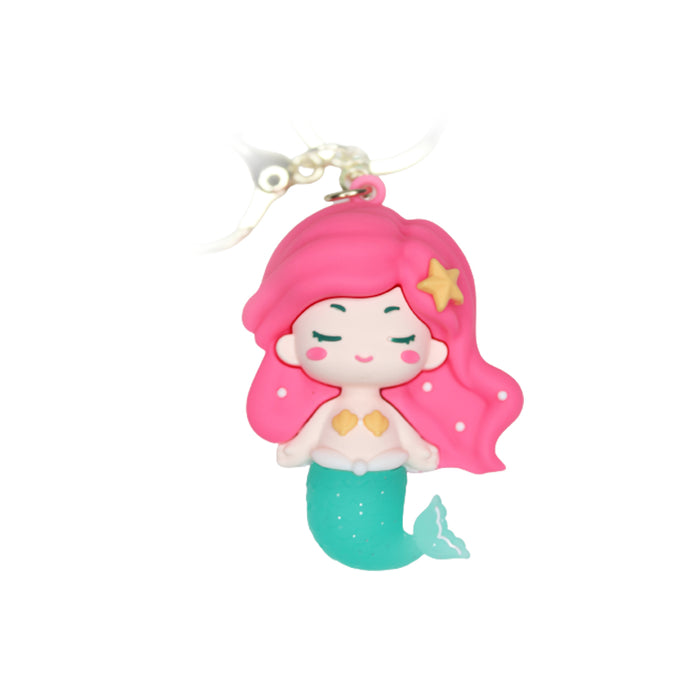 Mermaid Cartoon style keychain with band ( pink and green)