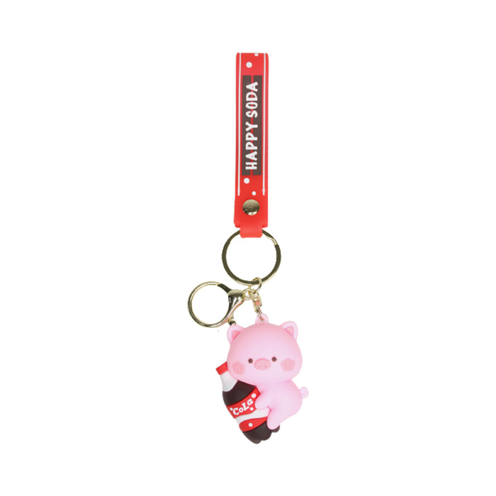 Pink Pig Cartoon style keychain with band