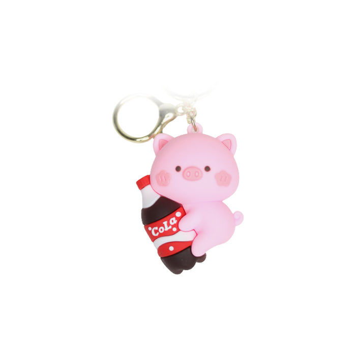 Pink Pig Cartoon style keychain with band