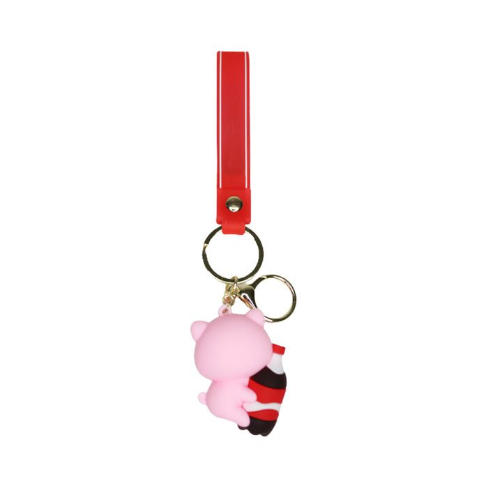 Pink Pig Cartoon style keychain with band