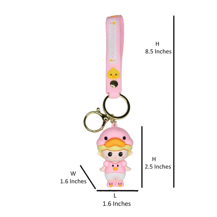 Duck shape Doll Cartoon style keychain with band ( yellow and pink)