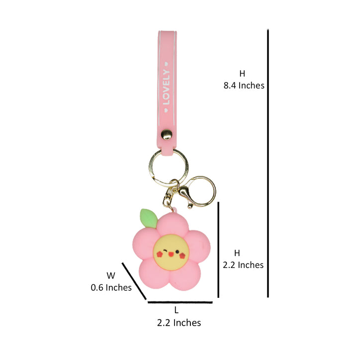 Pink Flower Keychain with bag charms band.