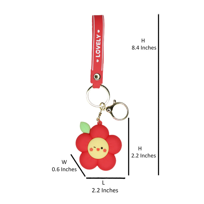 Red Flower Cartoon style keychain with band (Red)