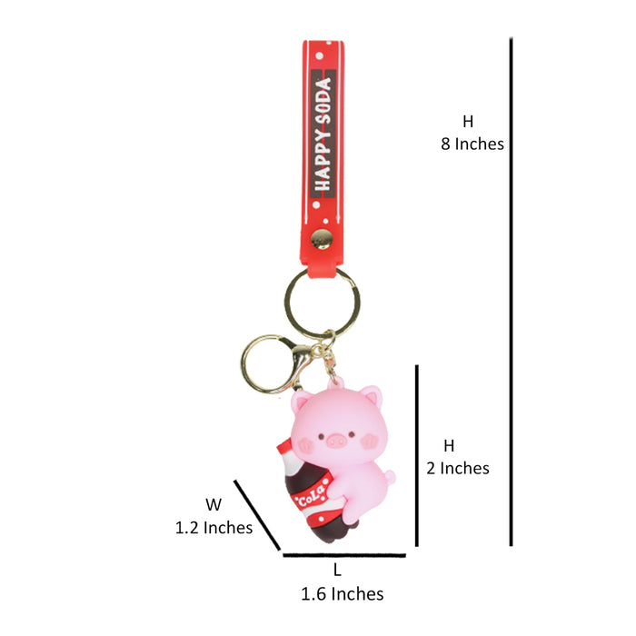 Pink Pig Cartoon style keychain with band