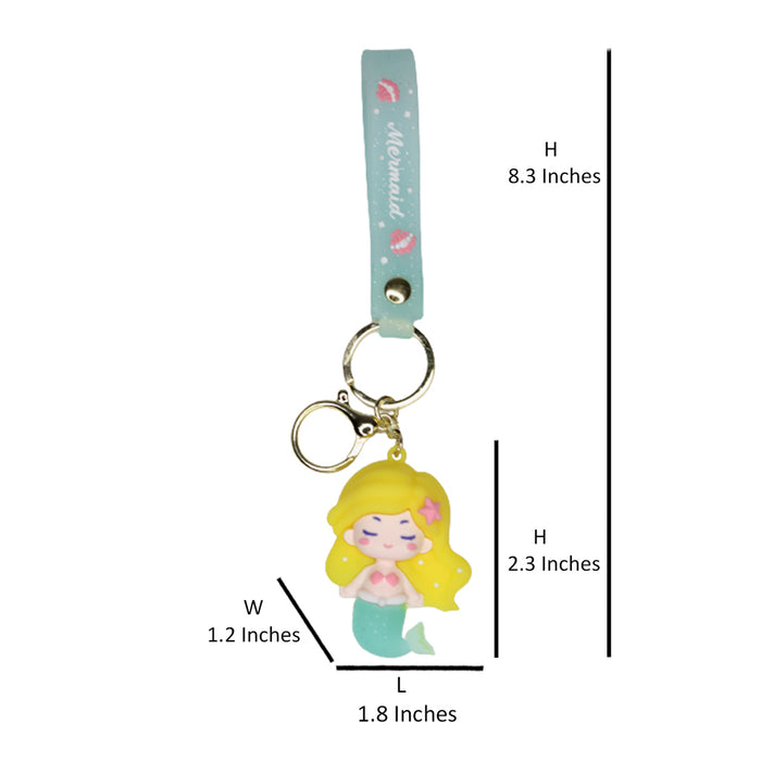 Mermaid Cartoon style keychain with band ( yellow and green)