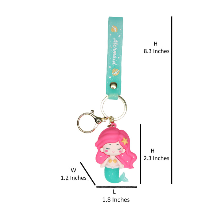Mermaid Cartoon style keychain with band ( pink and green)