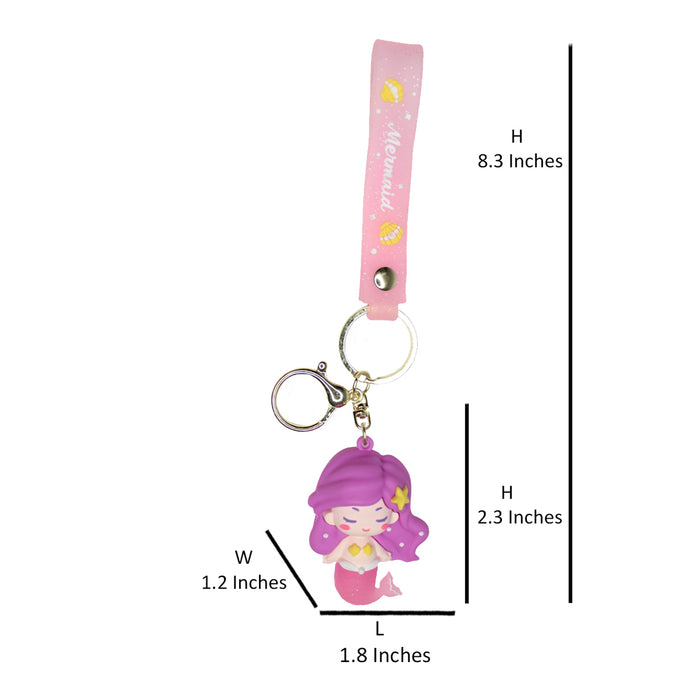 Mermaid Cartoon style keychain with band ( Pink and Purple)